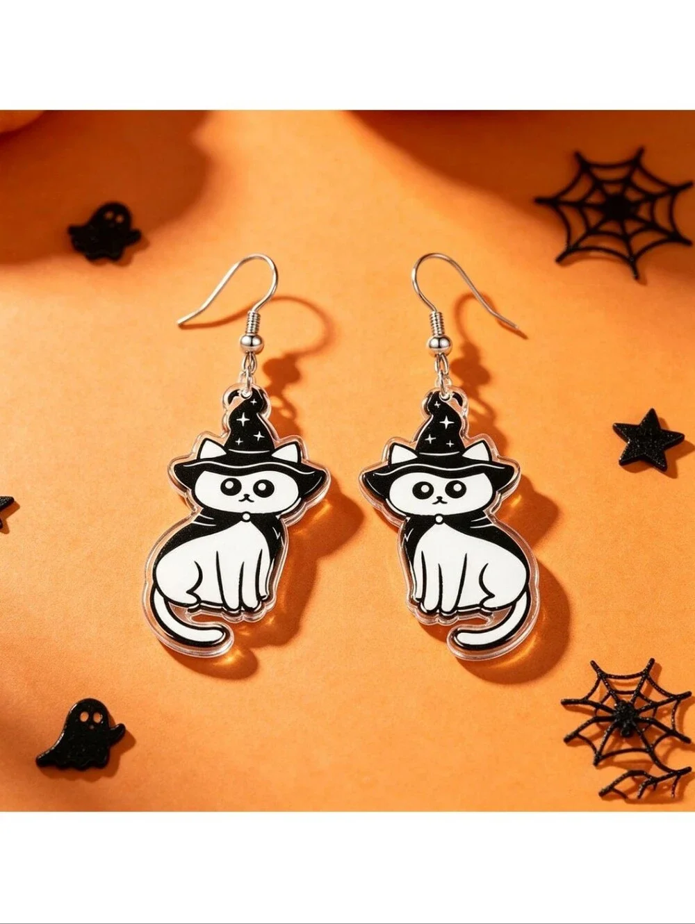 Cute Black & White Cat Witch Earrings for Pets Cat